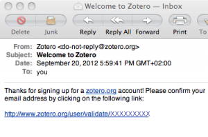 zotero registration email screenshot